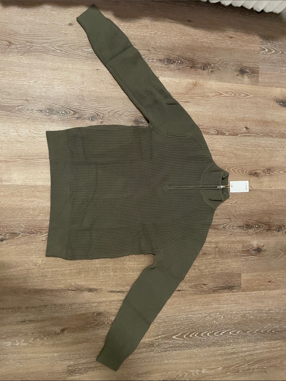 Quince Olive Green Ribbed Zip-Up Sweater